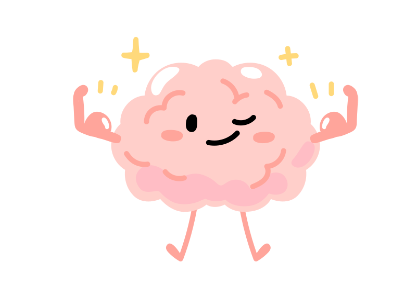 an image of a cartoon brain holding its arm muscles to represent a growth mindset
