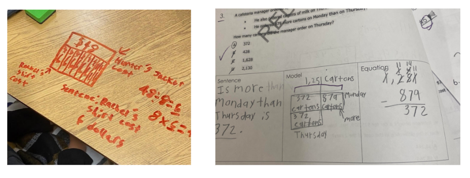 Students use the Repeated Equal Groups and Compare structures to model math word problems